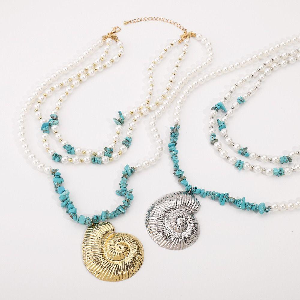 Pearl Big Love Heart Necklace Stone Conch Necklace Simple Exaggerated Choker Party