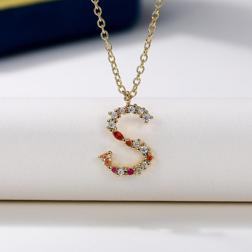 CAOSHI Stylish Women's Necklace with Letter S Pendant Bright Crystal Jewelry for Lady Personality Delicate Gift for Anniversary