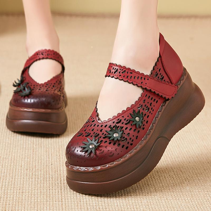 GKTINOO Handmade Retro Women Shoes Thick Sole Genuine Leather Sandals 2025 New Spring Summer Hollow Platform Wedges Sneakers