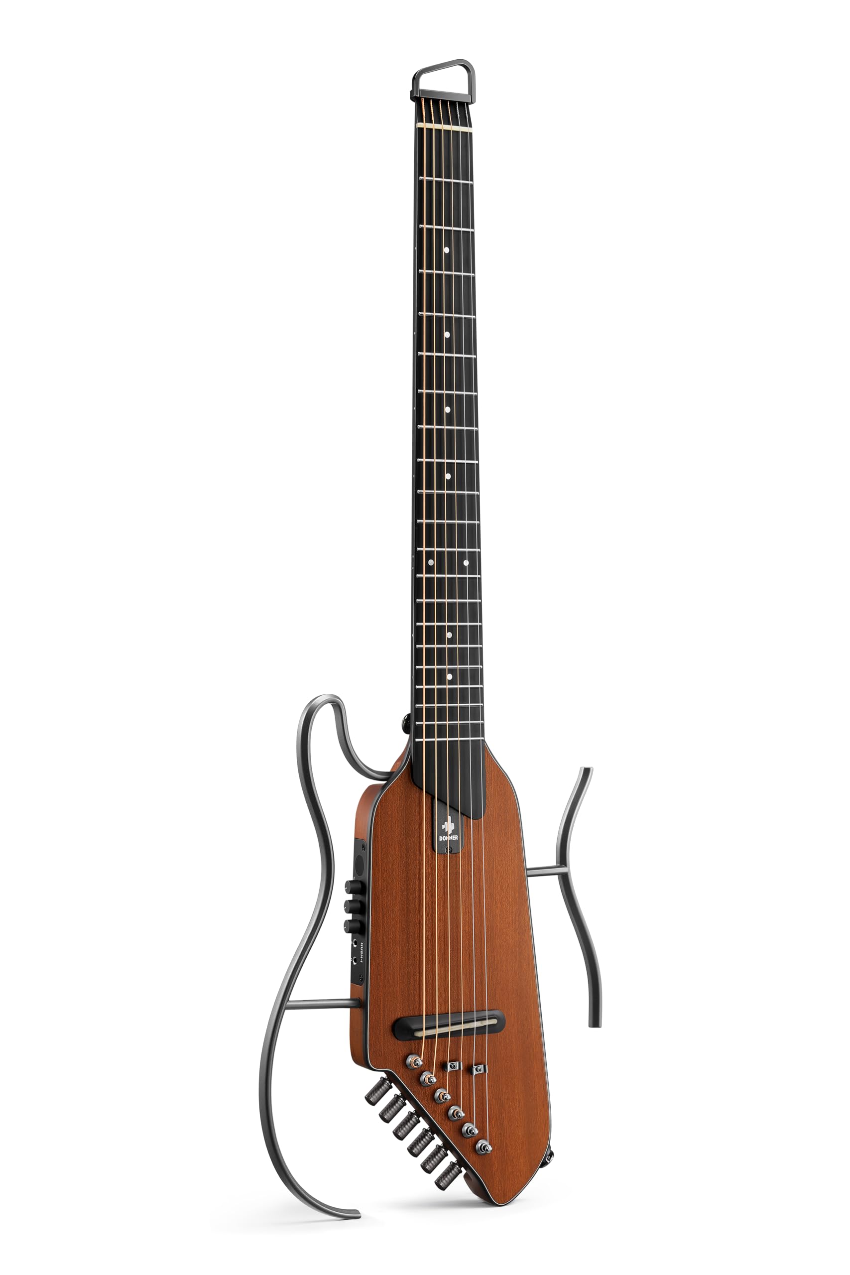 

Donner Evo2 Travel Guitar Detachable Headphone Suitable for Apartment Buildings and Nighttime Natural Finish HUSH-I - Silent, Headless,