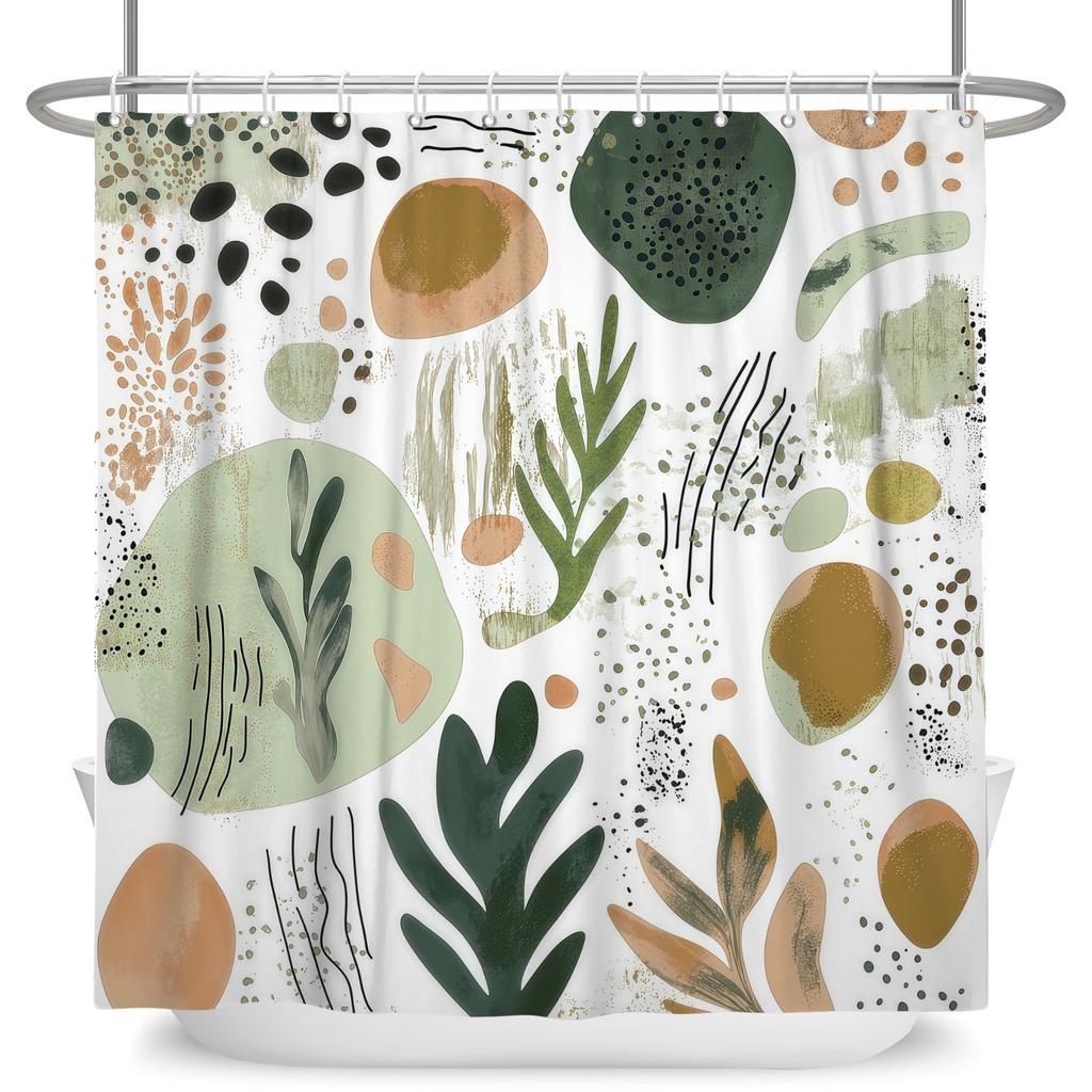 Boho Style Bathroom Shower Curtains Elegant Plant Pattern Home Bathroom Decor Waterproof Curtain With Hooks Polyester Curtains