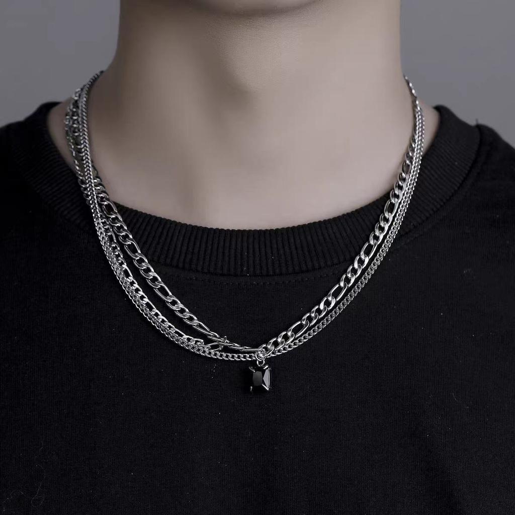 Black Diamond Layered Bracelet for Men Hip Hop Titanium Steel Splicing High-End Feel Unisex Personality Minimalist Style Men's Bracelet Jewelry