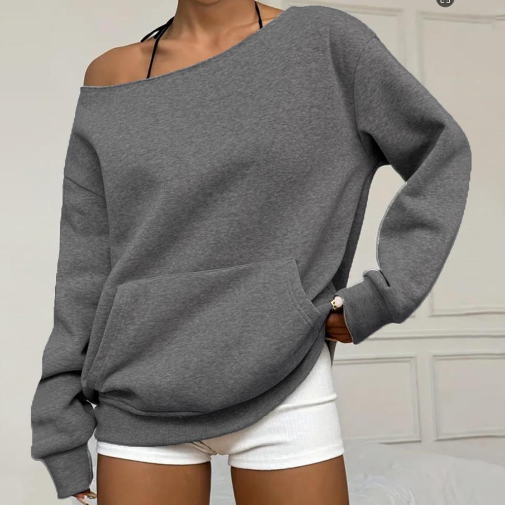 Women's Off Shoulder Long Sleeve Sweatshirt Loose Fit Streetwear Pullover Top