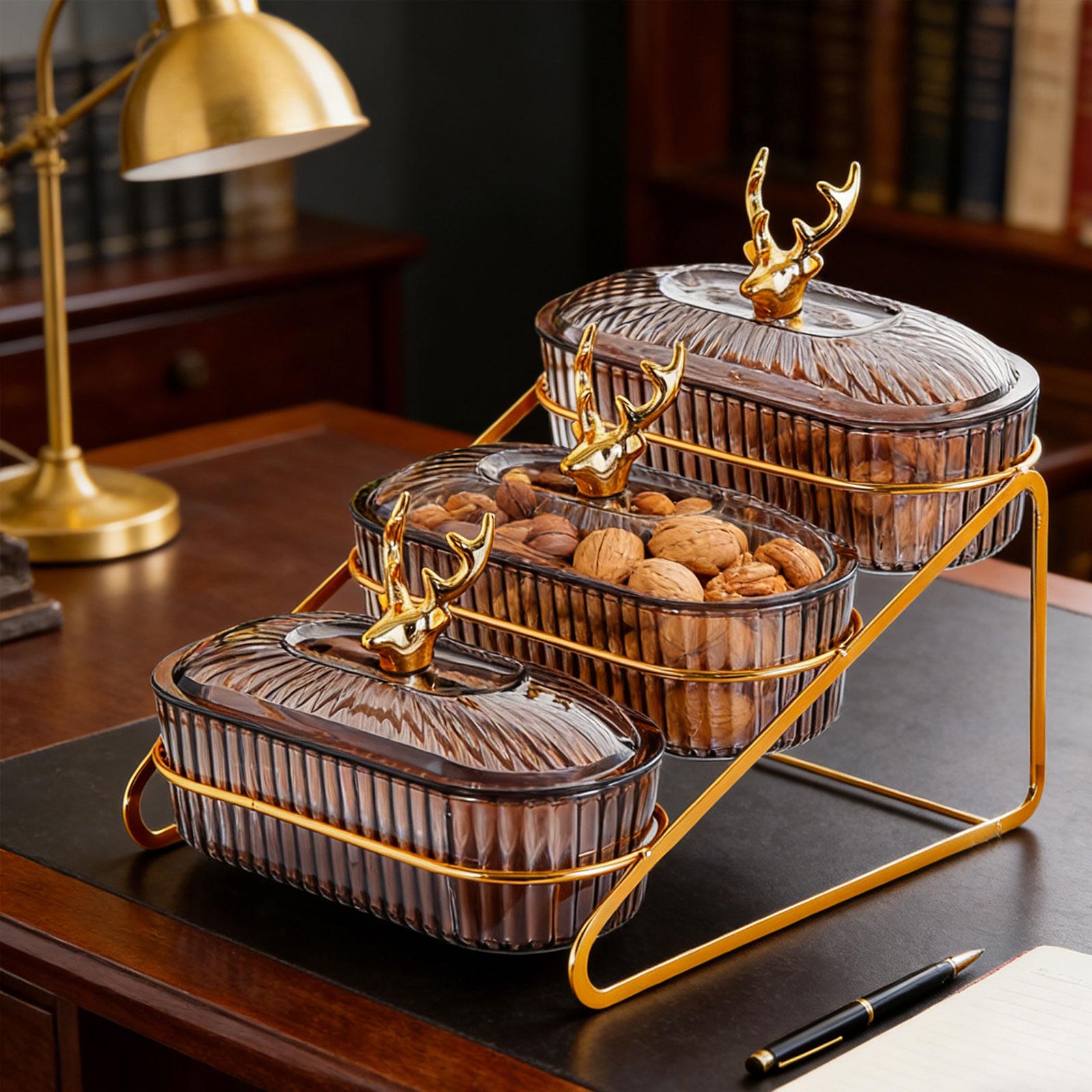 

Dried Fruit Dish Food Storage Tray with Rack Nordic Platter 3 Tier Nuts Tray Appetizer Tray for Cupcake Cookies Living Room сірий колір