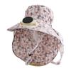 Door Fan Anti-UV Solar Fan Cap Breathable 300MA Current Sun Cap Long Sun Shield Floral Design Cooling Fan Hat Outdoor Activities