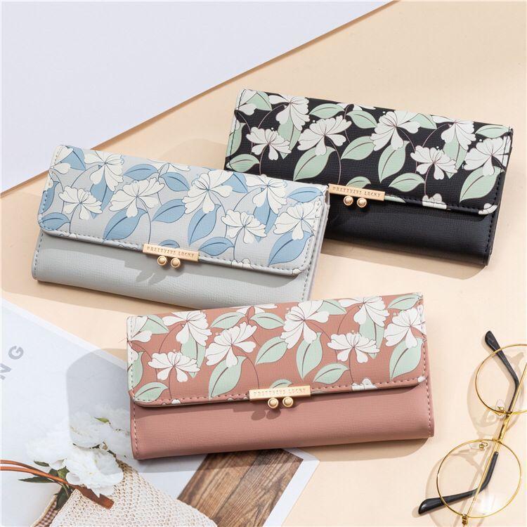 Women Wallets Floral Fresh Style Multi-Card Clutch, Long Wallet, Card Holder, Leather Clip, Coin Purse