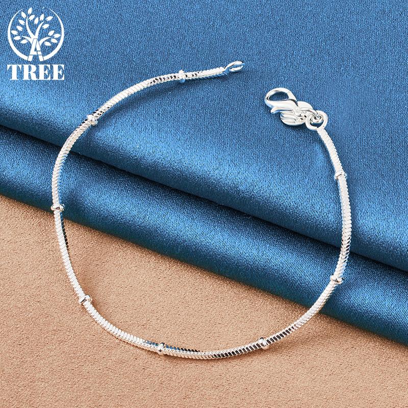 925 Sterling Silver 2mm Snake Bone Bead Chain Bracelet Jewelry