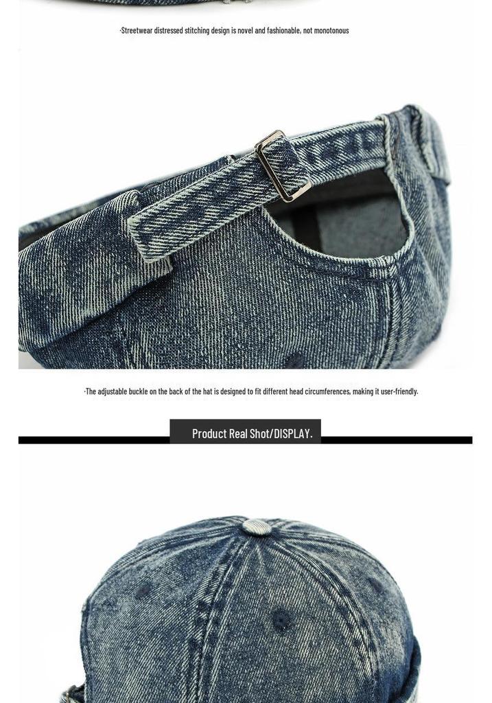 Unisex Distressed Denim Landlord Cap - Trendy Street Style Hipster Hat for Spring and Autumn