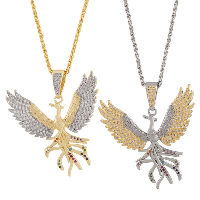 Daixi Two-tone Hip Hop Zircon Phoenix Pendant Necklace