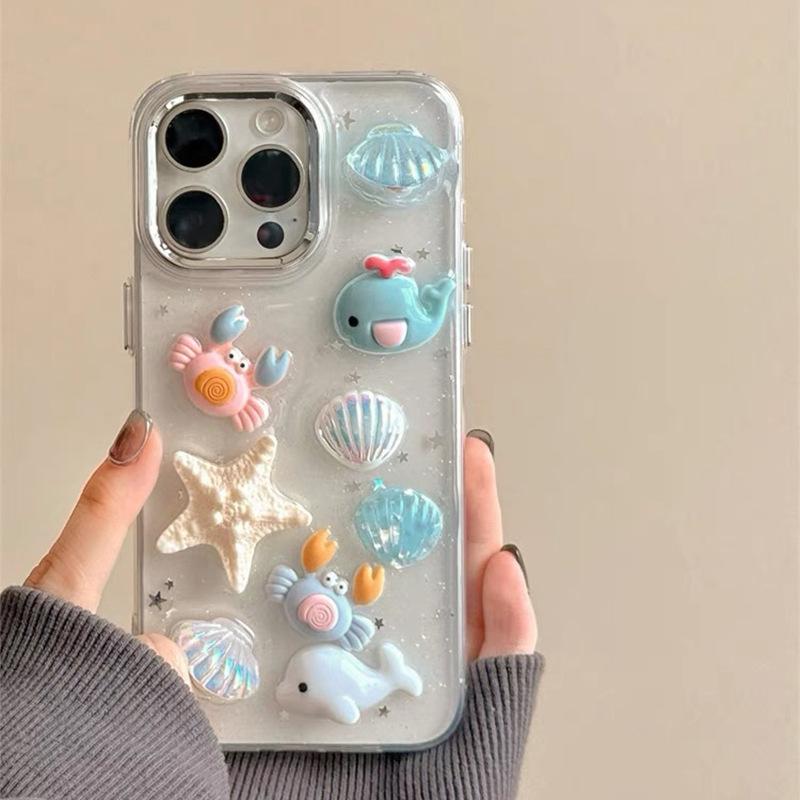 For IPhone16promax Cute Ocean Summer Fresh Mobile Phone Case for Apple 17 Whale Crab Starfish