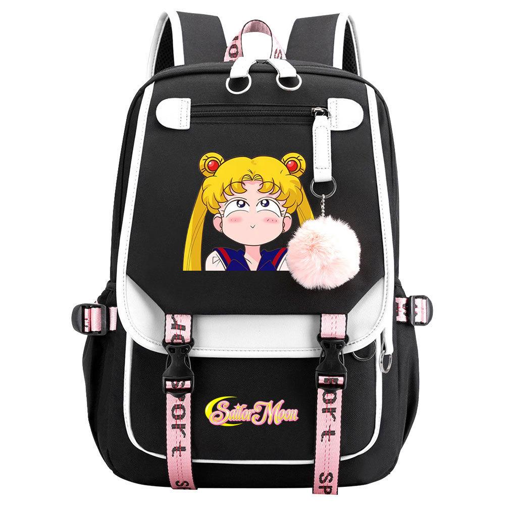 Neuer Anime Sailor Moon USB-Schulrucksack für Teenager, Damen- und Herrenmodell, Gurtband-Klapprucksack