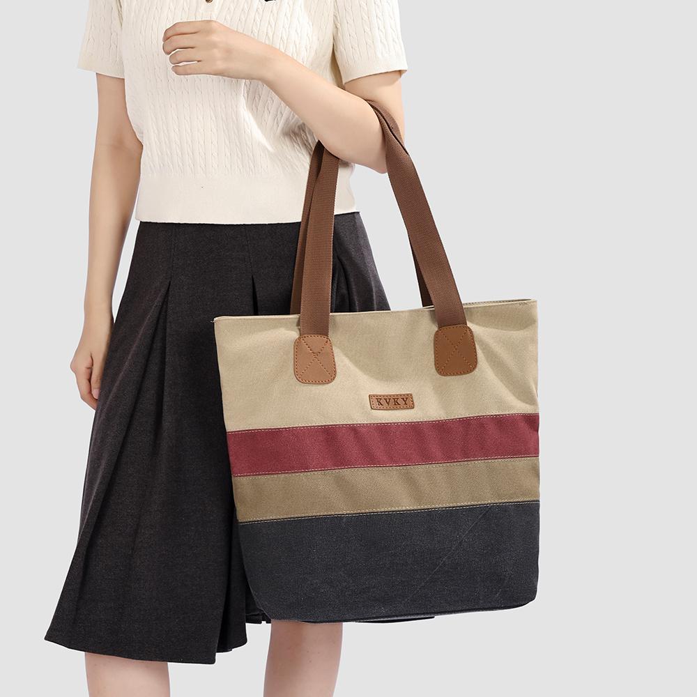 Vintage Canvas Shoulder Bag Women's Portable Tote Bag Tongle Large Capacity Shopping Bag