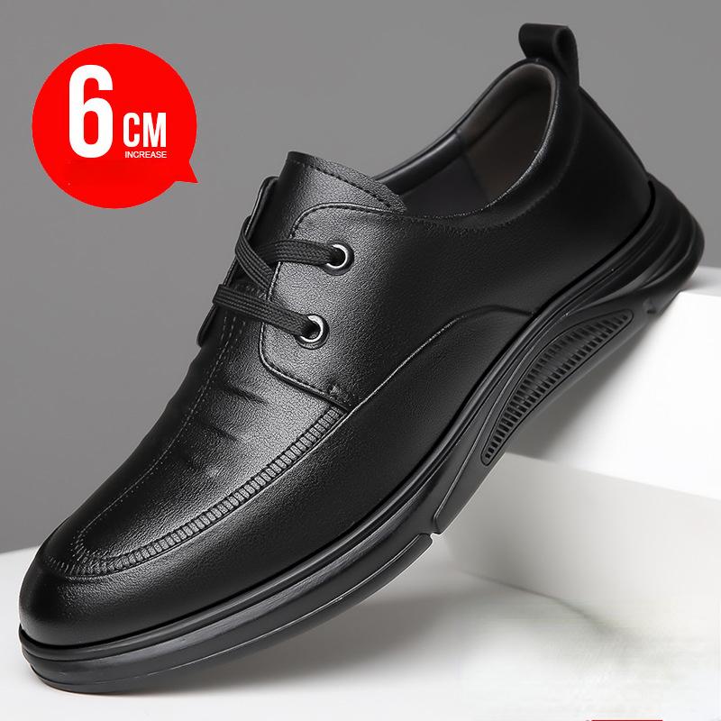 Fashion2024 Spring Autumn New Designer Loafers Men Invisible Elevation Soft Leather Black Shoes Male Fashion Casual Men's Shoes