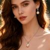 Leaf Imitation Pearl Necklaces Earrings Sets For Women Fashion Flower Cubic Zirconia Pendant with Chain Birhday Gift