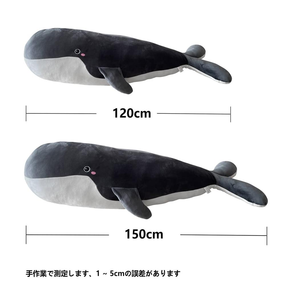 Whale Body Pillow, Whale Plush Toy, Cushion, Belly Pillow, Extra Large (Total Length 120cm), Animal, Large Size, Soft, Side Sleeping, Washable, Girl,