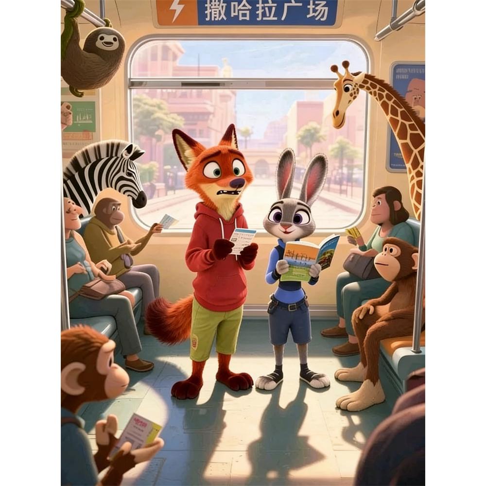 

Disney 5D DIY Diamond Painting Zootopia Fan Art Illustration Full Round Diamond Mosaic Cartoon Cross Stitch Artwork for Home Decoration Round 20x30cm