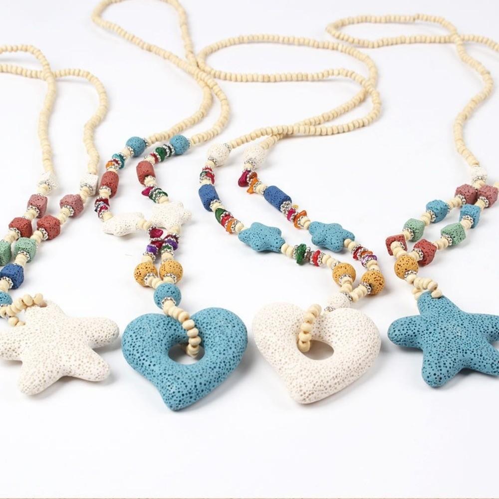 Colorful Volcanic Rock Necklace Adjustable Starfish Clavicle Chain Summer Wear