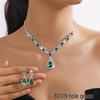 European & American Multi-Color Rhinestone Jewelry Set: Green, Blue & Red Necklace, Earrings, Bracelet & Ring