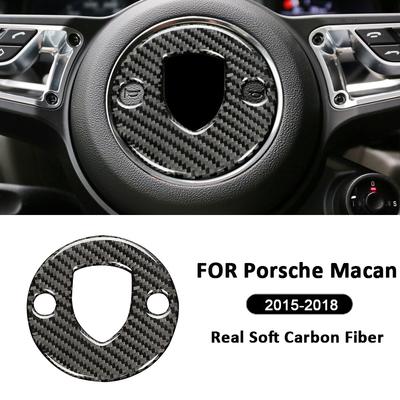 For Porsche Macan 2015-2018 Carbon Fiber Car Steering Wheel Center Emblem Frame Decoration Sticker Interior Accessories