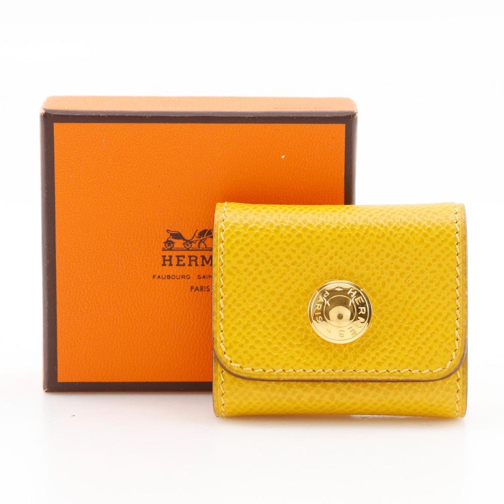 HERMES Post-it case Other miscellaneous goods Sticky note case yellow leather _ Used