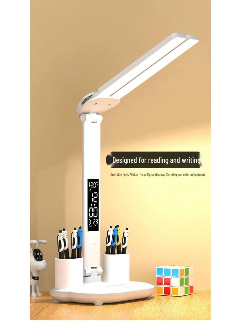 Rechargeable Double-Head Folding Desk Lamp, Eye-Protective, Bright Compact Study Light for Dorms and Students