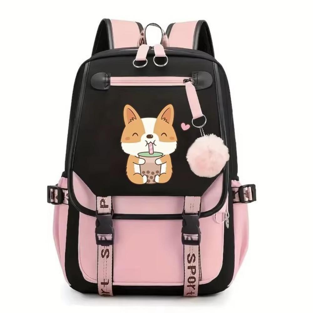Cute Pattern Corgi Drink Milk Tea Printed Schoolbag Middle School Student Junior High School Large Capacity Schoolbag Travel Bag