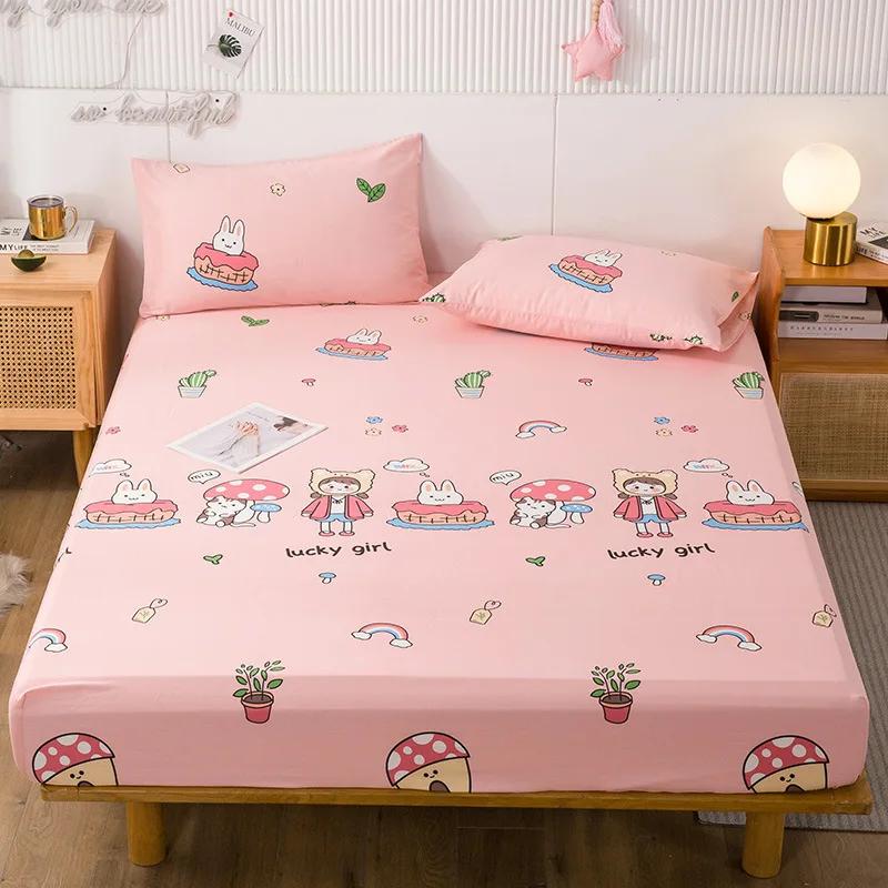 Pure Cotton Printed Fitted Sheet Only Non-Slip Protective Cover for Bedroom  (no Pillowcase)