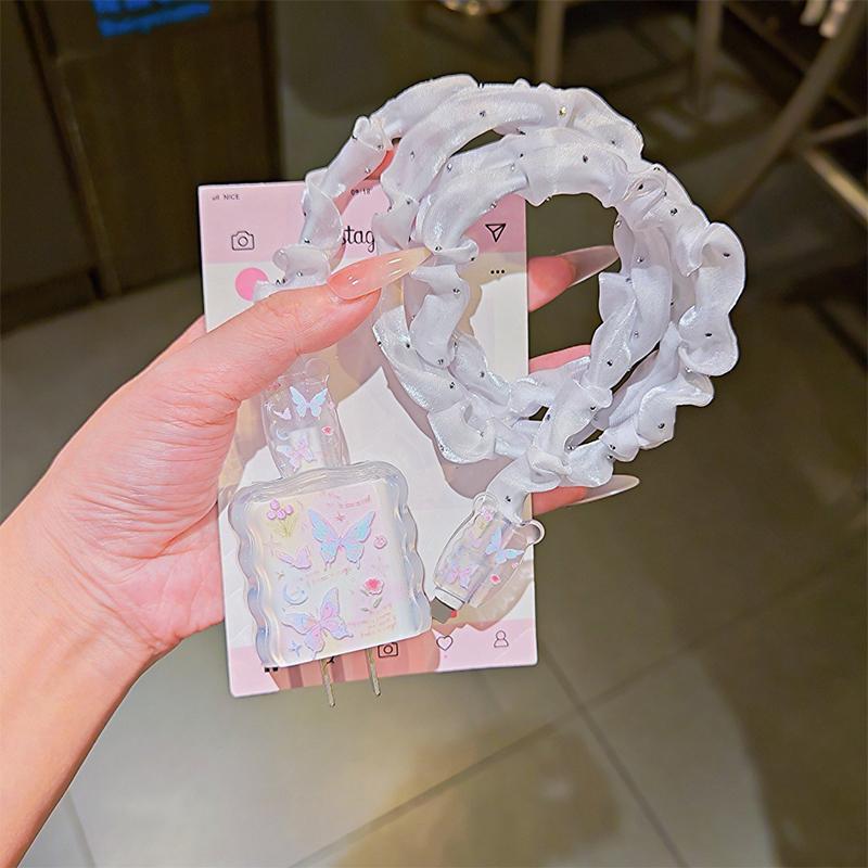 Ins Flower Butterfly Charger Data Cable Winder Protective Cover Kits For 18W 20W Charger Case Anti-break Bites Wire Shell