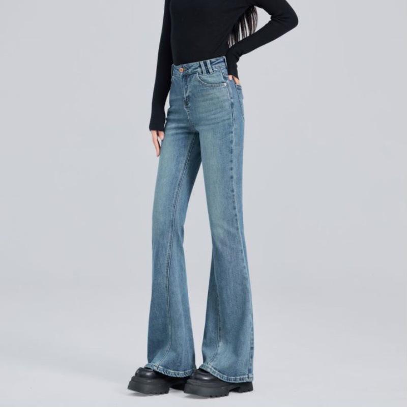 

Spring 2026 Retro High-Waist Slimming Bell Bottom Jeans for Women - Slightly Stretchy, Versatile Micro Flare Pants 28 зелений/бурштин