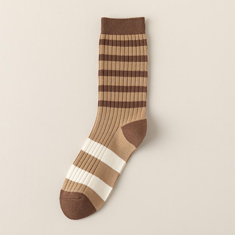 Female Spring and Autumn Color Striped Tall Tube Stack Socks