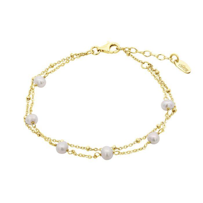 Bracelet - Lotus - Bracelet Lotus double maille avec perles blanches - Couleur de la matière:Jaune Taille/Longueur:16 cm - Jaune