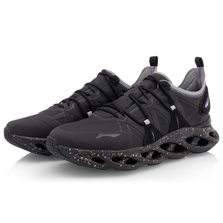 Li Ning Cushioning Breathable Rebound Low Top Running Shoes Men's Black Blue ARHQ057-1