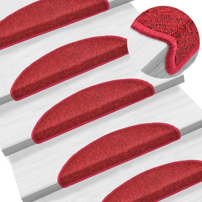 VidaXL Tapis d'escalier 15 pièces 56 x 17 x 3 cm Bordeaux Demi-rond 133881