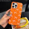 Luxury INS Pink Bow Soft Phone Chain Lanyard Case For iPhone 17 16 15 14 13 12 Pro Max 11 Plus Shockproof Lichee Pattern Covers