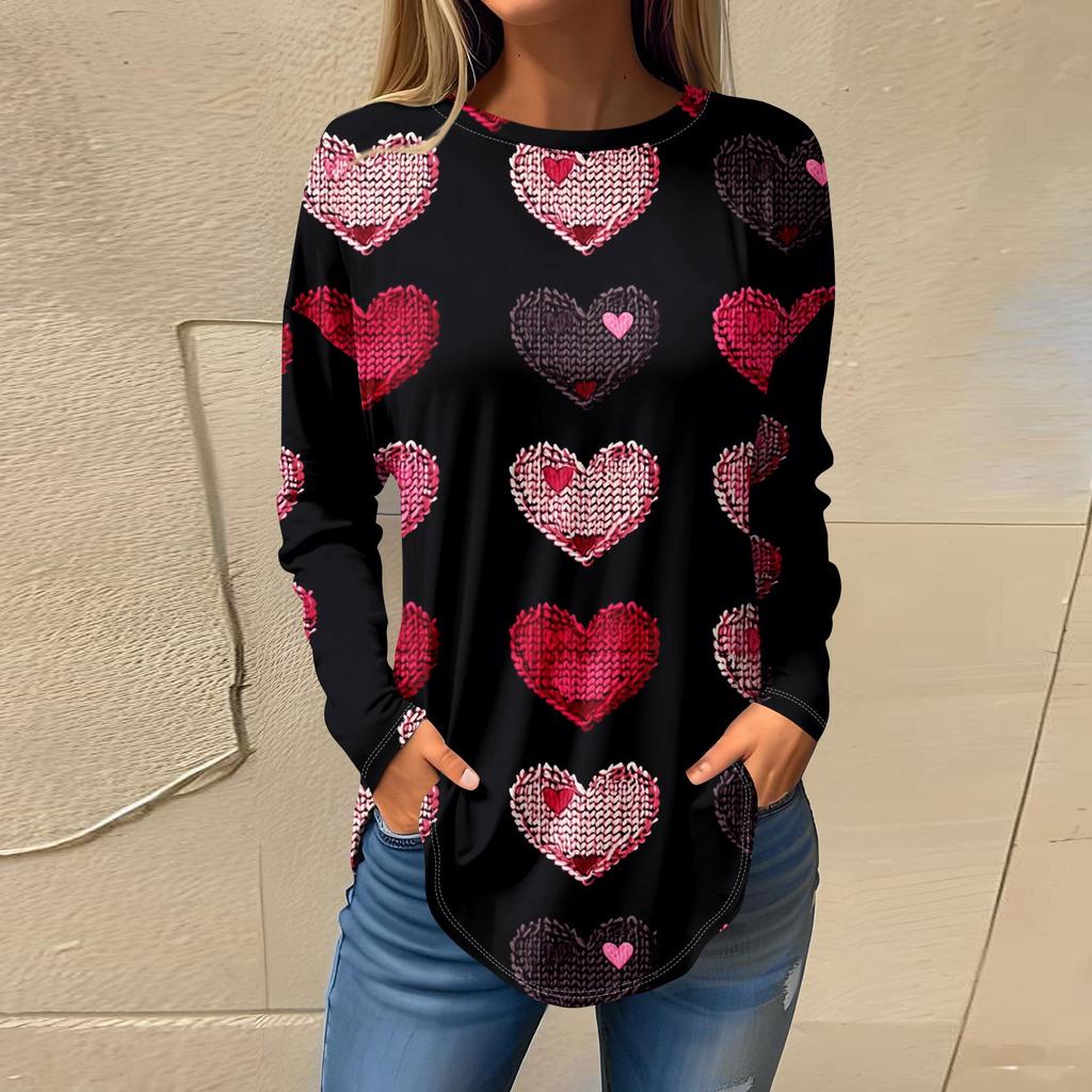 Tricouri Pentru Femei Casual Gât Rotund Mânecă Lungă Cămăși Imprimeu Ziua Îndrăgostiților Top Pulover