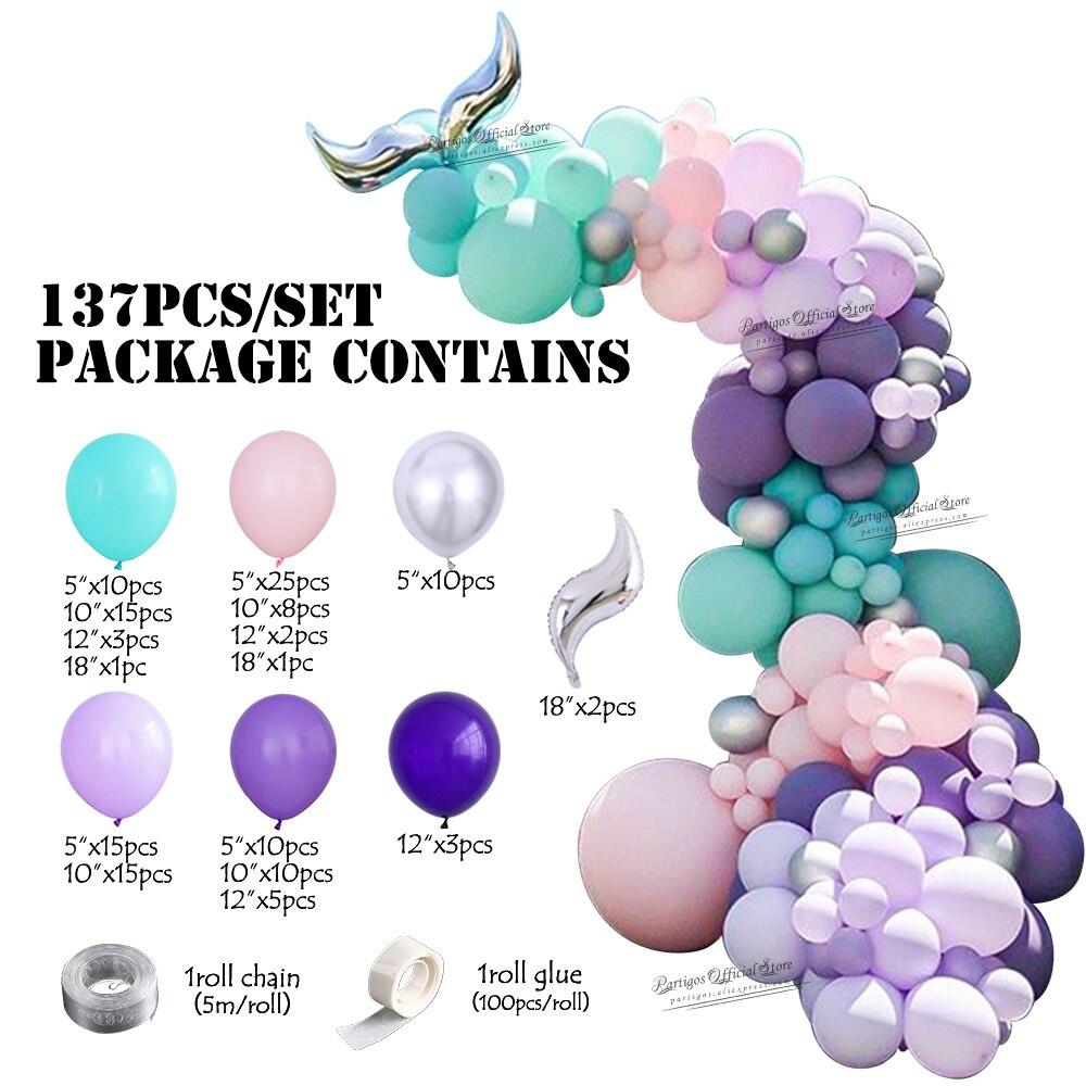137Pcs Mermaid Tail Balloon Garland Kit Arch Mermaid Theme Birthday Party Decorations Wedding Supplies Little Mermaid