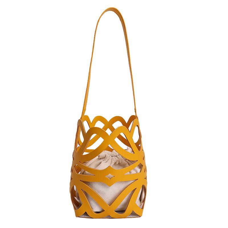 

Small Niche Hollow Design Vegetable Basket Bucket Bag Personalized Fashionable Commuting Handbag Single Shoulder Underarm жовтий