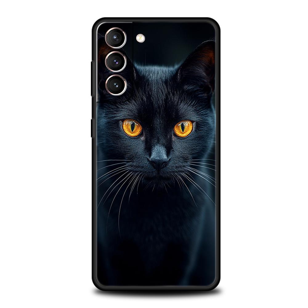 Black Cat Phone Case For Samsung Galaxy S25 S24 S23 S22 Ultra S20 S21 FE 5G S10 S9 Plus S10E Soft TPU Cover