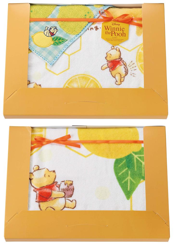 Marushin Towel Greeting Gift for Disney Winnie the Pooh with Includes 1 Hand 1 Face and 1 Bath Towel Gift, Moving, Citrus, 2275034300, DP-3745, Towel,