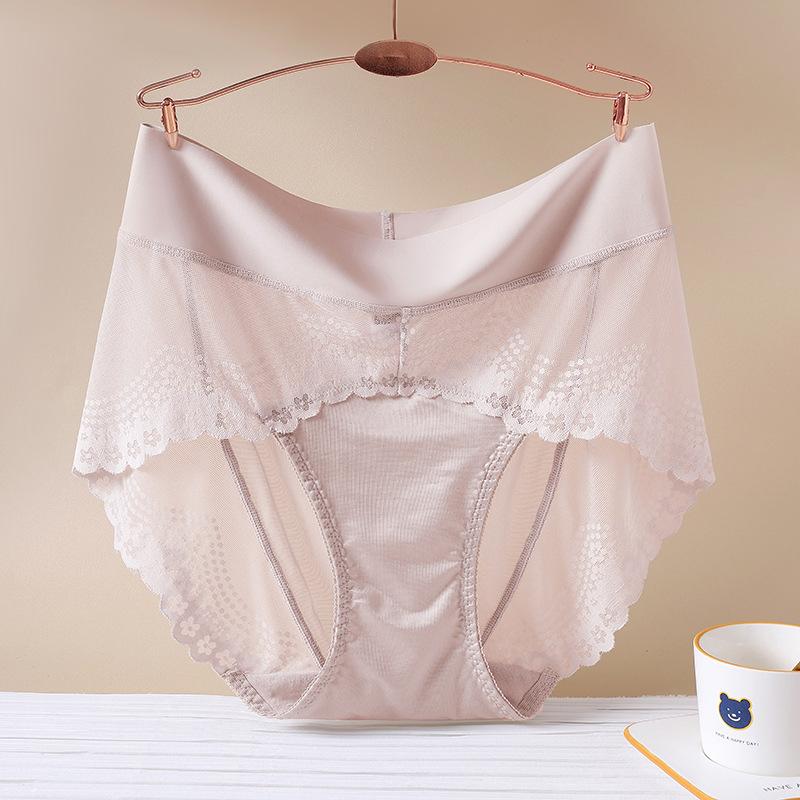 Women's Briefs Lace Sexy Breathable Seamless Ice Silk High Waists Satin Large Size Underwear