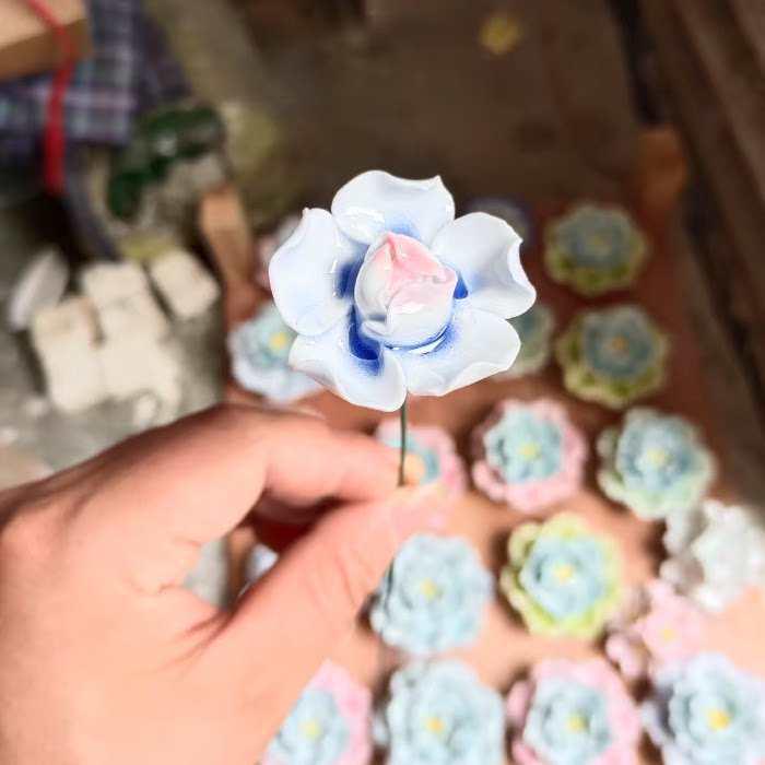 Handmade Ceramic Bouquet: Purple-Gold Lotus, Lily, Gardenia, Rose