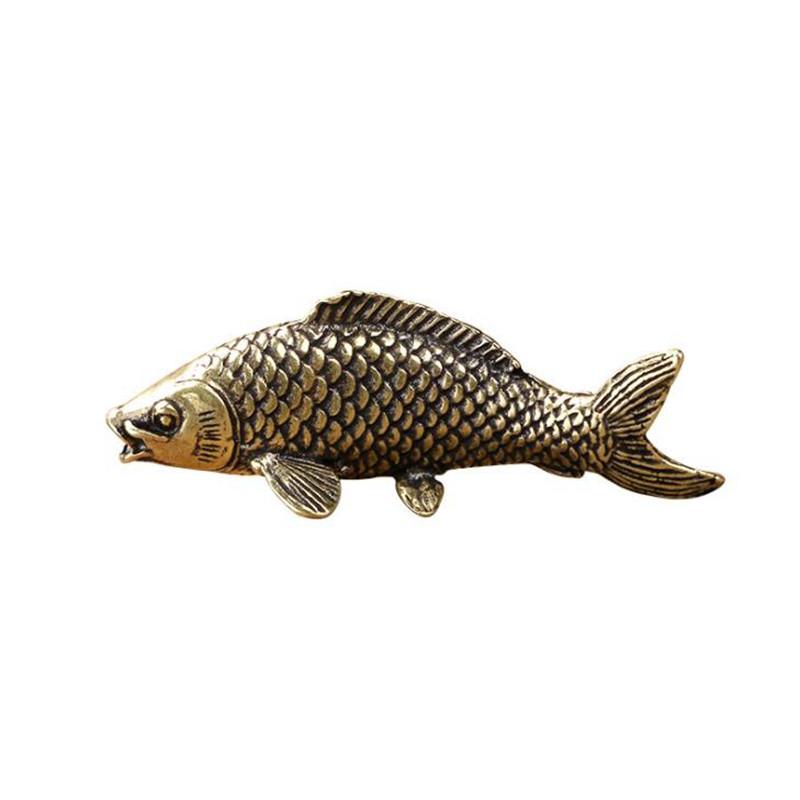 Masivní mosazné rybí figurky Miniatury Starožitné Feng Shui Stolní ozdoba Simulace řemesla Kapr Čaj Domácí Dekorace Domácí Dekorace