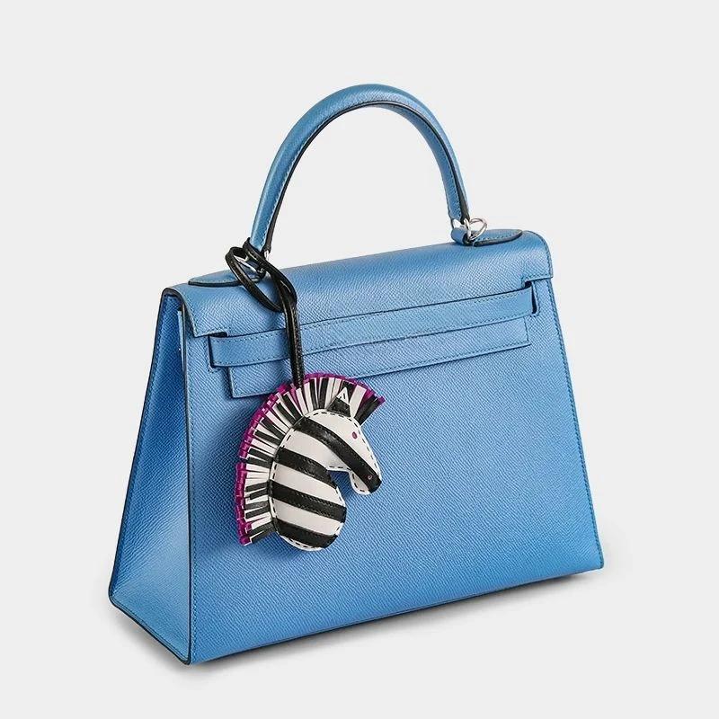 Zebra Head Bag Pendant, Premium Zebra Pendant, Sheepskin Leather Hand-sewn Pony Car Pendant, Bag Charm