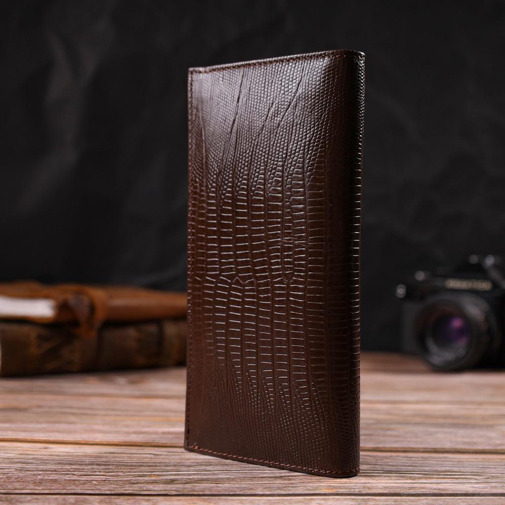 Textured Men's Vertical Wallet Made of Genuine Leather with Embossed CANPELLINI 21899 Brown