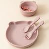 4Pcs Children's Tableware Set Baby Feeding Food Training Silicone Tableware Baby Sucker Dishes Plate Bowl Spoon Baby Stuff