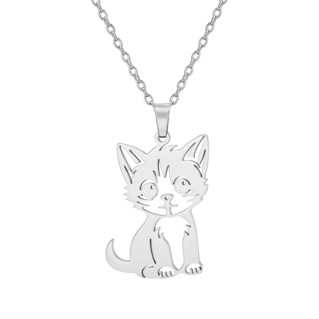 Fashion Minimalist Women Cat Pendant Necklace Delicate Collarbone Chain Elegant Small Jewelry Gift