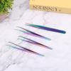 1Pc Multicolor  Stainless Steel Eyelashes Tweezers Professional For Lashes Exten