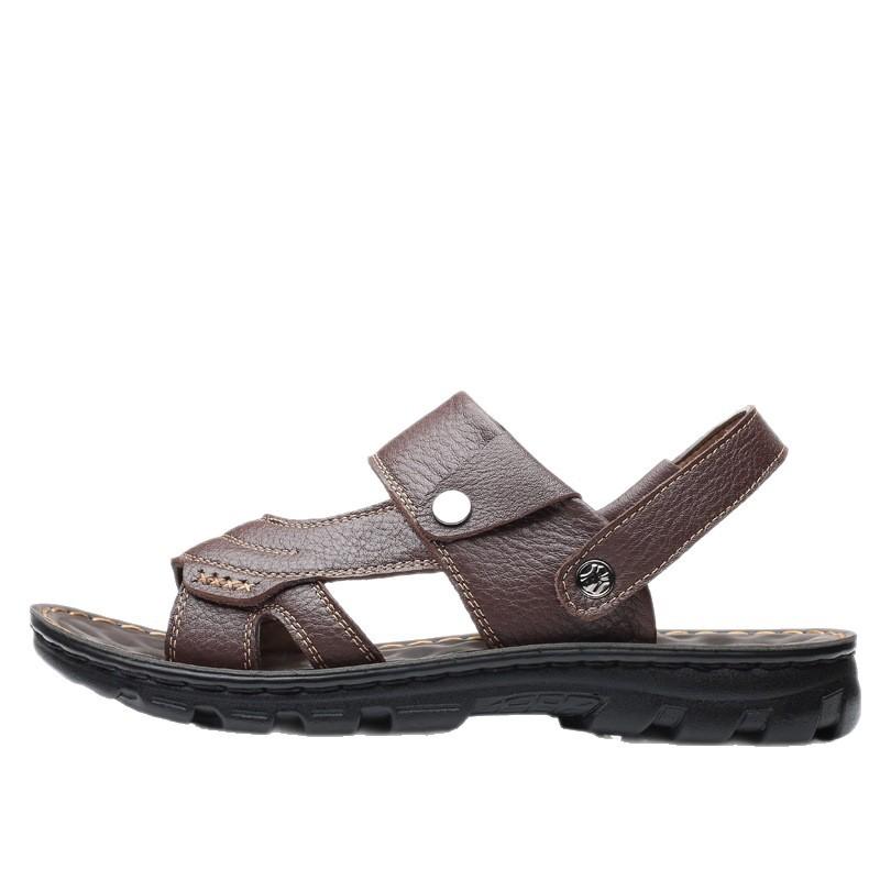 Sandals men's 2025 new leather thick-soled beach summer outer wear dad non-slip and wear-resistant sandals
