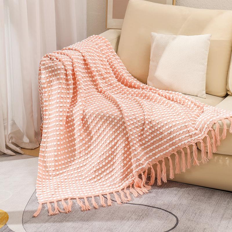 Chenille Knitted Bean Throw Blanket Summer Thin Sofa Cover Blanket Air Conditioning Bed Tail Blanket Woven Blanket For Office Nap Use