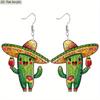 2D Flat Acrylic Cute Cactus Drop Earrings, Suitable As A Holiday Gift for Women, Cactus Festival Party Decoration Jewelry.